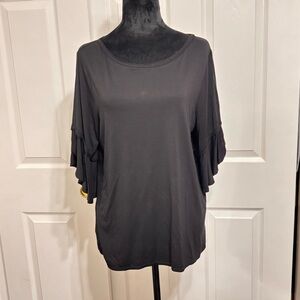 Max Studio Soft Viscose Black Women’s Short Ruffle Sleeve Stretch Blouse Size S